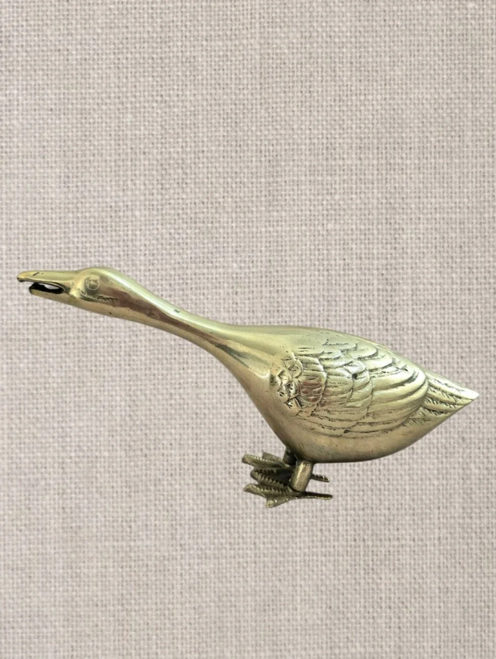 Golden Brass Goose Figurine Shelf Sitter, Bohemian Farmhouse Metallic Decor